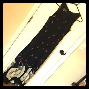 Cherries & Sunhats Maxi Dress w Neck Tie